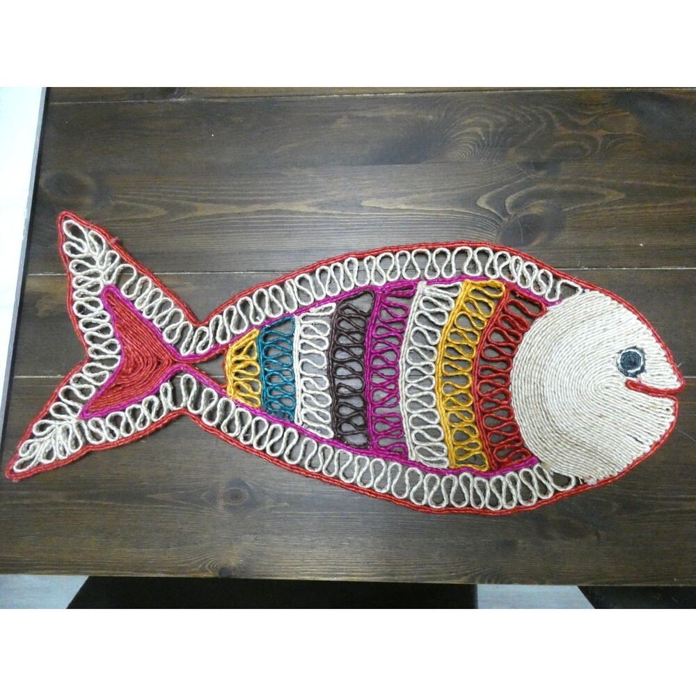 DollsofIndia Woven Banana Fiber Ratan Fish Raffia Placemat Trivet Multicolor 22"
